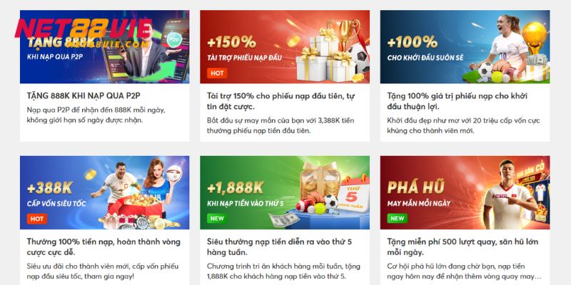 Tổng hợp các chương trình khuyến mãi chỉ có trên NET88