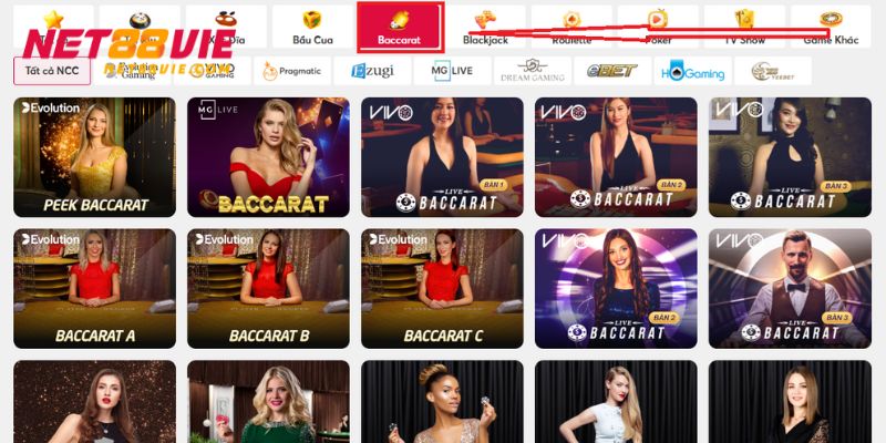 Lựa chọn trò chơi Baccarat để bắt đầu cá cược hoặc giảm