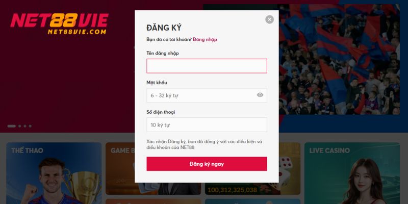 Người chơi theo dõi hướng dẫn đăng ký trên trang web