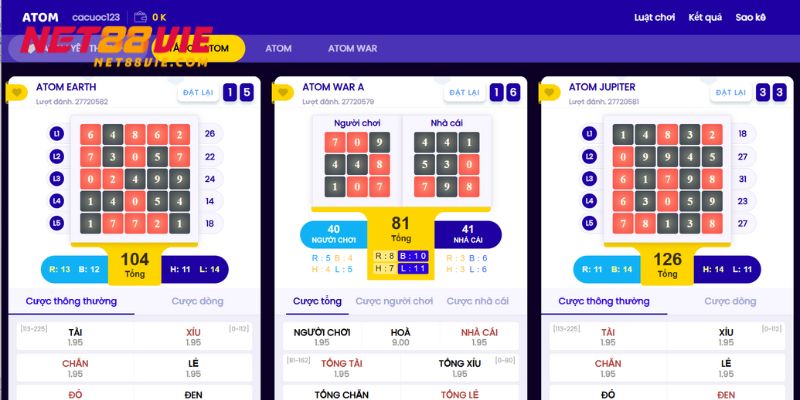 Người chơi có thể đặt cược quay số Atom dễ dàng