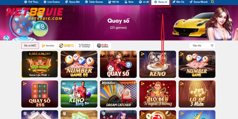 Bạn lựa chọn vào danh mục quay số để bắt đầu giải trí