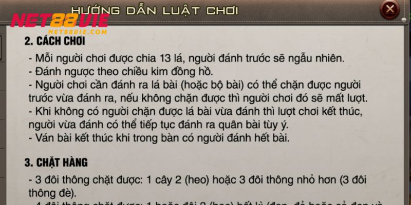 Quy tắc của một ván bài Tiến Lên Miền Nam cực kì đơn giản