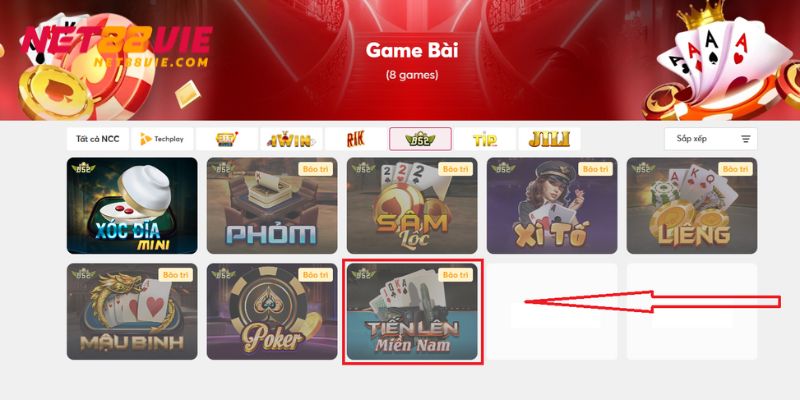 Người chơi lựa chọn Tiến Lên Miền Nam để bắt đầu đối kháng